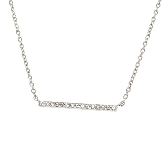 Horizontal Bar Necklace in Sterling  Silver and White spinels - Picture 1 of 4